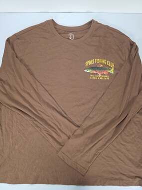 NWOT Original Use Sport Fishing Club Graphic Long Sleeve Shirt Brown Men's XXL